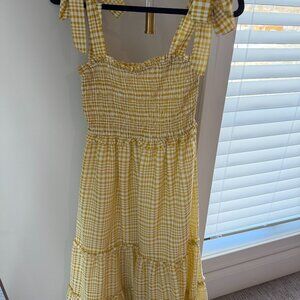 Blu Pepper Yellow Gingham Smocked Midi Dress